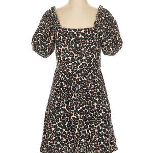 Who What Wear Black and Brown Leopard Print Smocked Ruffled Dress size Large NWT